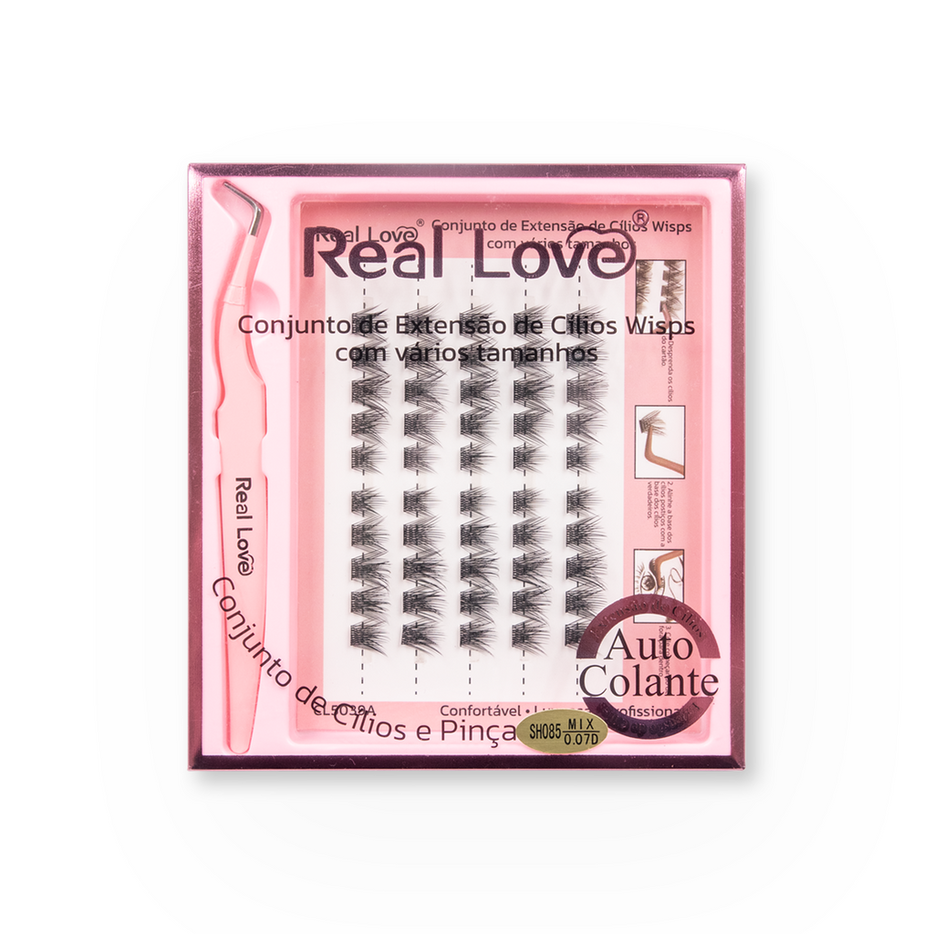 Cílios para Extensão Wisps Tamanho Diversos com Pinça Aplicadora - Real Love