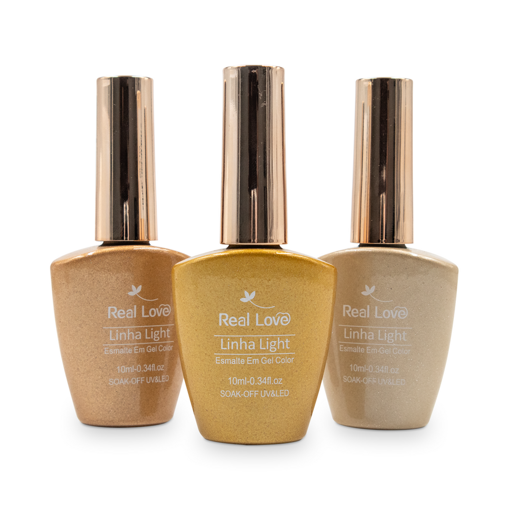Kit 3 Esmaltes Tons de Dourado 10ml - Real Love