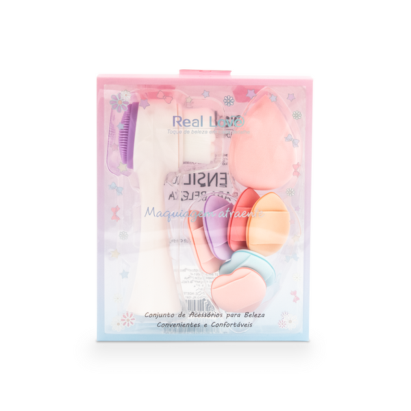 Kit Skincare 8 pçs Escova de Limpeza Facial + Esponjinhas - Real Love