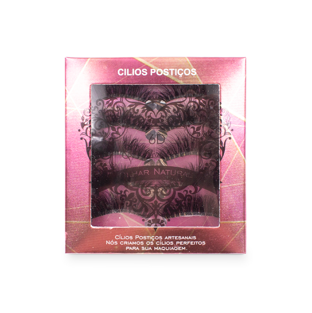 Cílios Postiços 6D Efeito Natural com 5 Pares Por Caixa - Real Love