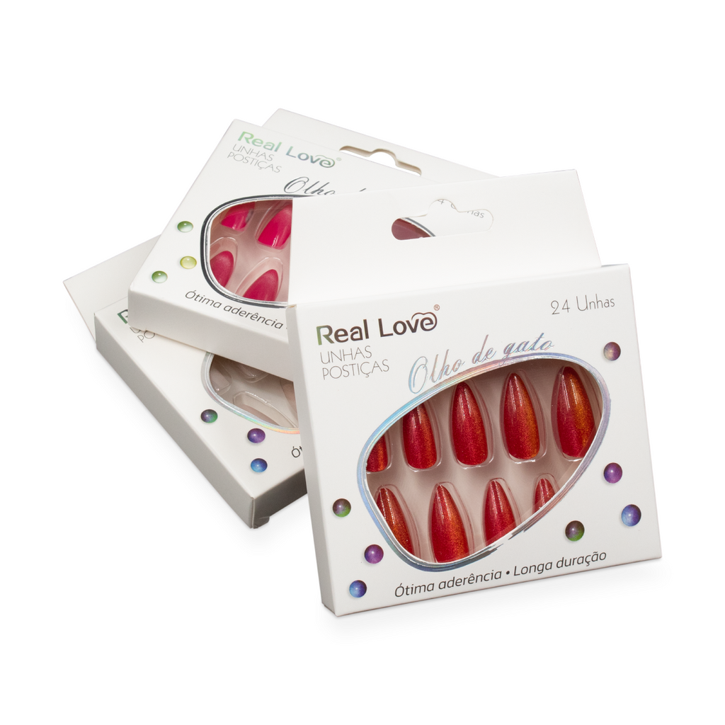 Unhas Postiças Almond Olho de Gato Diversas Cores - Real Love