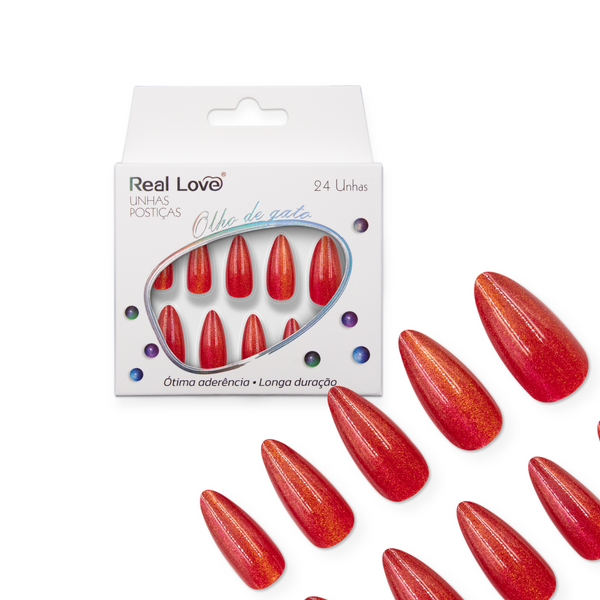 Unhas Postiças Almond Olho de Gato Diversas Cores - Real Love