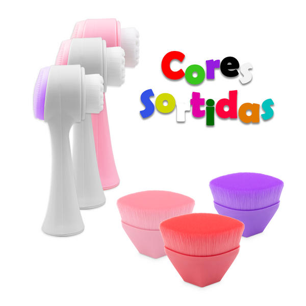 Kit Skincare 3 pçs Escova de Limpeza Facial + Escovinha + Rolo Massageador de Pedra Jade - Real Love