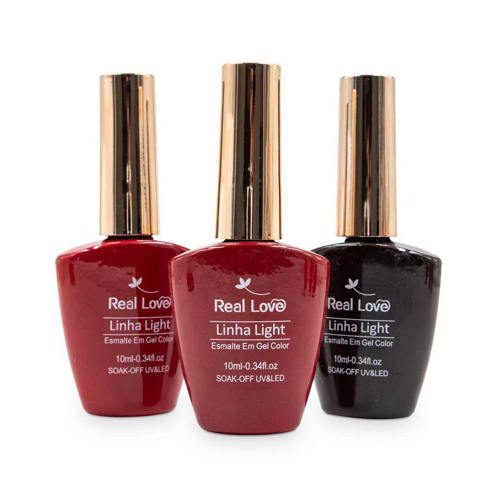 Kit  3 Esmaltes Vermelho Escuro 10ml - Real Love