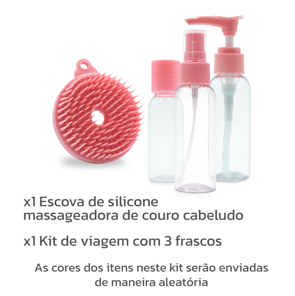 Kit De Frascos Para Viagem 3 peças + Escova Massageadora Silicone - Real Love