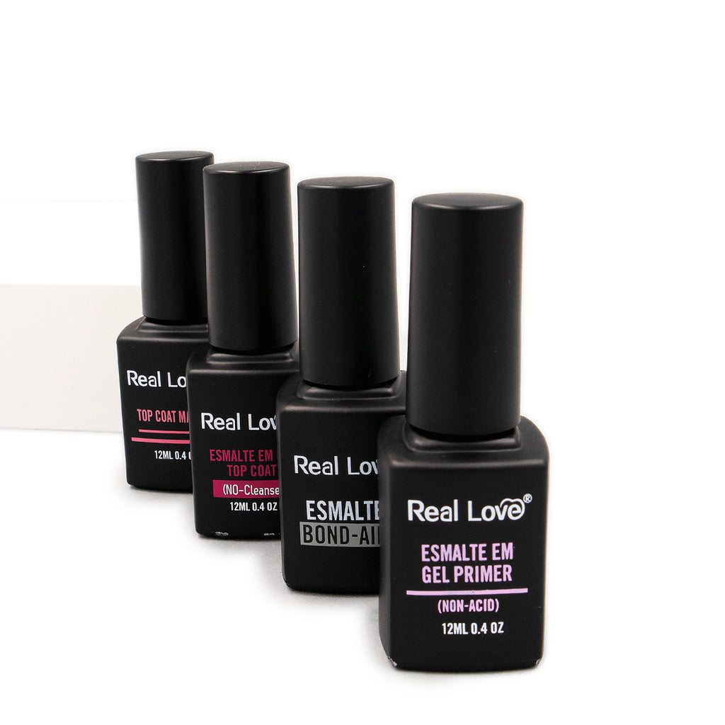 Kit Preparadores Completo 4pçs 12 ml -  Primer Non Acid + BondAid + Top Coat (No-Cleanse) + Top Coat Matte