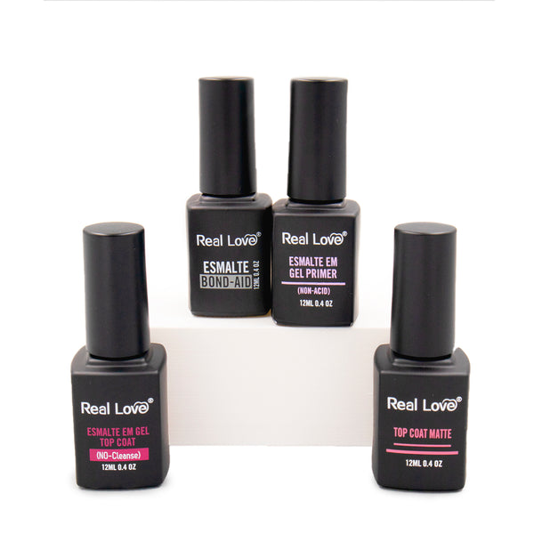 Kit Preparadores Completo 4pçs 12 ml -  Primer Non Acid + BondAid + Top Coat (No-Cleanse) + Top Coat Matte