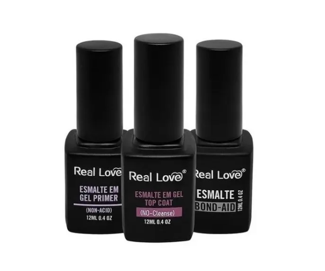 Kit 3Pçs. Top Coat + Primer + Bond Aid - Real Love